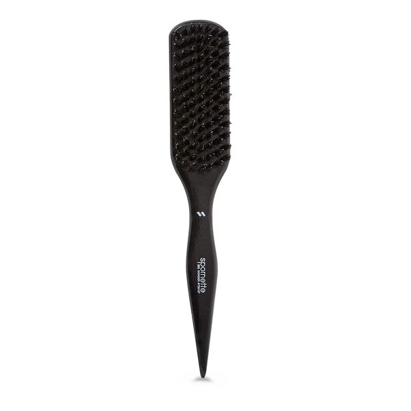 Spornette Big Wonder Teasing Brush, Boar & Tourmaline Nylon Bristles - Tapered Handle for Back Brushing & Combing, Creating Volume, Teasing, & Slicking Hair for Updos (Black)