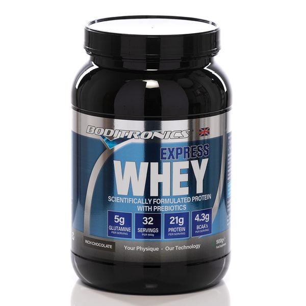 Boditronics Express Whey Protein Powder Muscle Building Powder with Dietary Fibre, BCAA, and High Levels of L-Glutamine Prebiotic Mass Gainer Whey Protein Isolate Protein Shakes