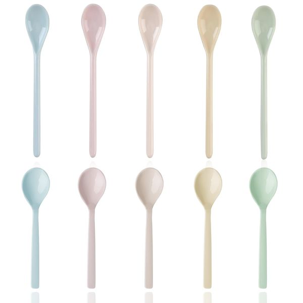 NVGVUP 10 Stück eierlöffel kunststoff Bunt, plastiklöffel klein, eislöffel plastik Lebensmittelqualität, lange löffel Imitation Porzellan Geschirr, Für Kaffee Getränke Eier Eis Joghurt dessert
