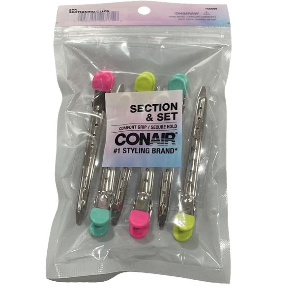 Conair Section & Set Comfort Grip/Secure Hold 6 Pk HAIR clips Styling Hairdresse