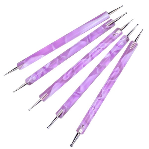 Jinlaili 5PCS Nail Dotting Pen Marbleizing Tool Set, Dotting Painting Pen Polish Carving Tool, Nail Polish Paint Manicure Dot Nail Art Tool, Nail Design for Embossing Pattern Clay Sculpting (Purple)