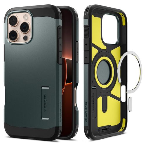Spigen for iPhone 16 Pro Case, Tough Armor (Ai) MagFit [Compatible with Magsafe] [Kickstand] [Military-Grade Protection] - Abyss Green