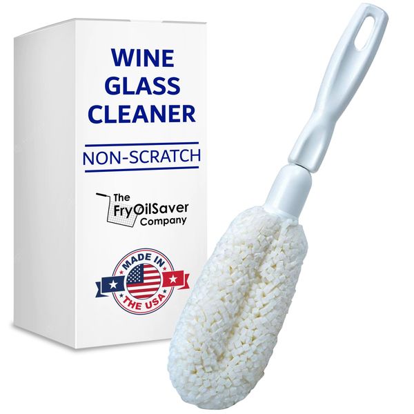 FryOilSaver Co, B61C Flute and Stemware Wine Glass Cleaning Brush, Non Scratch Foam Bristle Brush for Cleaning Crystal Glasses