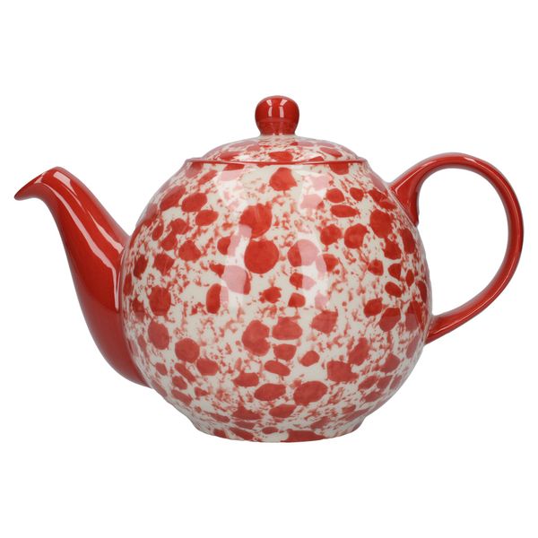 London Pottery Splash Globe Teapot with Strainer, Stoneware, Red / White, 4 Cup (900 ml)