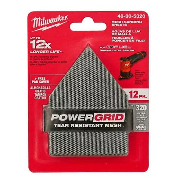 Milwaukee 48-80-5320 M12 FUEL Orbital Sander 320 Grit Mesh Sanding Sheets (12Pk)