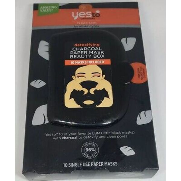 Yes To Tomatoes Detoxifying Charcoal Paper Mask Clear Skin-10 Masks Included-NEW