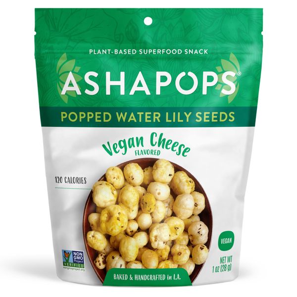 AshaPops Vegan Cheese Flavored Popped Water Lily Seeds - Gluten-Free, Vegan, Paleo, Nut-Free, Corn-Free, Soy-Free, Non-GMO, Delicious Plant-Based Crunchy Snack, 1 oz (Pack of 6)