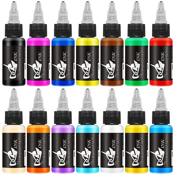 Tattoo Ink Set, 14 Primary Colours SNDE Tattoo Inks for Professional & Beginner Tattoo Artists -1oz(30ml) /Bottle