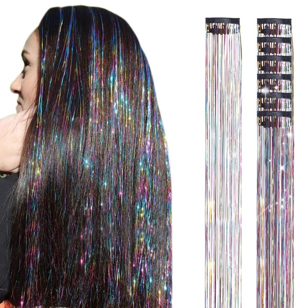 DOORES Hair Tinsel Kit with Tools, Tinsel Hair Extensions 16 Colors 48 Inch 3200 Strands, Colorful Hair Tinsel Stylable Fairy Hair Tinsel for Christmas Halloween Cosplay Party Sparkling Shiny