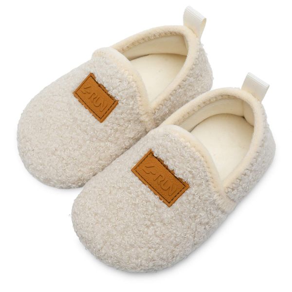 L-RUN Toddler Slippers Girls/Boys Indoor House Slippers Beige 3.5-4.5 Infant=EU20-21