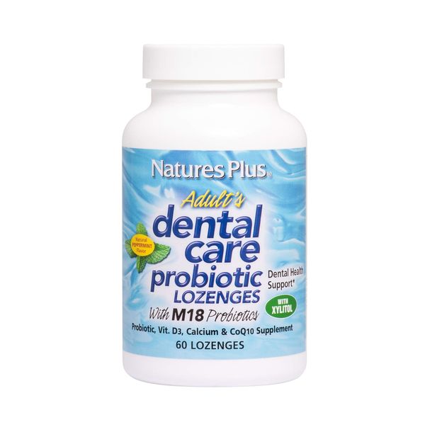 NaturesPlus Adults Dental Care Probiotic - Supplement for Teeth & Gum Health - Peppermint Flavor - 60 Vegetarian Lozenges (30 Servings)