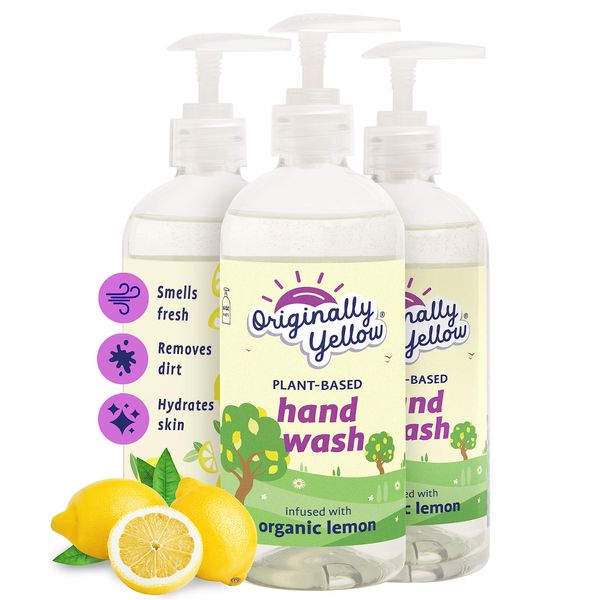 Originally Yellow Plant-Based Hand Soap All Natural Soap Infused with Organic Lemon | Gentle Natural Hand Soap | Pet & Baby-Safe Soap, 16 Fl Oz (3-Pack)