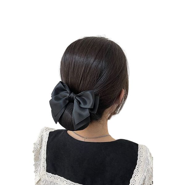 YFFSFDC Chignon Net with Barrette Net Bun Net Hair Net Barrette Simple Job Hunting Graduation Ceremony Date Hair Accessory (Black)