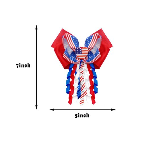JUCCPUL 2Pcs 4th of July Big Hair Bows Clips for Girls 5inch American Flag Barrette Hair Bow Patriotic Stars and Stripes Hairgrips Baby Girls Women Hair Accessories