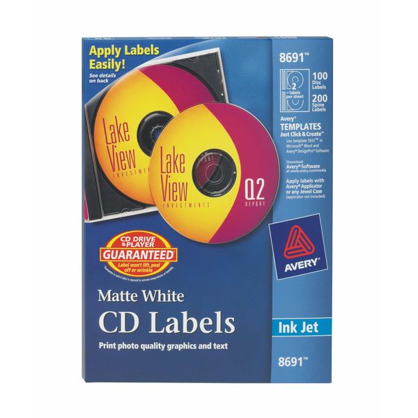 Avery CD Labels - 100 Disc labels & 200 Spine labels (8691)
