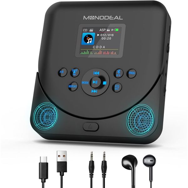 CD Player Portable,MONODEAL Bluetooth CD Player with Speakers and FM Transmitter