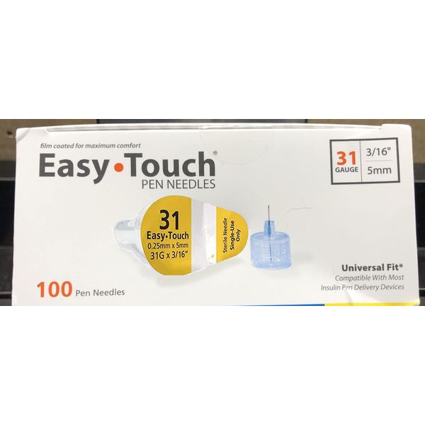 Easy Touch Pen Needles 31 Gauge, 3/16 Inch - 100 Per Box( 2-Pack )
