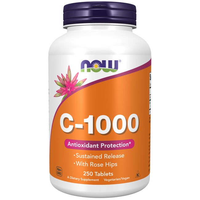 NOW Foods Vitamin C-1000 Sustained Release With Rose Hips 250 Tablets 11/2027EXP