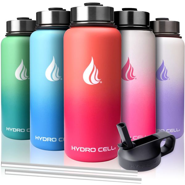 HYDRO CELL Stainless Steel Insulated Water Bottle with Straw - For Cold & Hot Drinks - Metal Vacuum Flask with Screw Cap and Modern Leakproof Sport Thermos for Kids & Adults (Fuchsia 32oz)