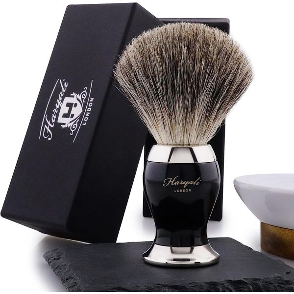 Haryali London Shaving Brush - Pure Badger Hair Shaving Brush - Luxury Shaving Brush for Men - Exfoliating Natural Bristles - Perfect Gift for Men