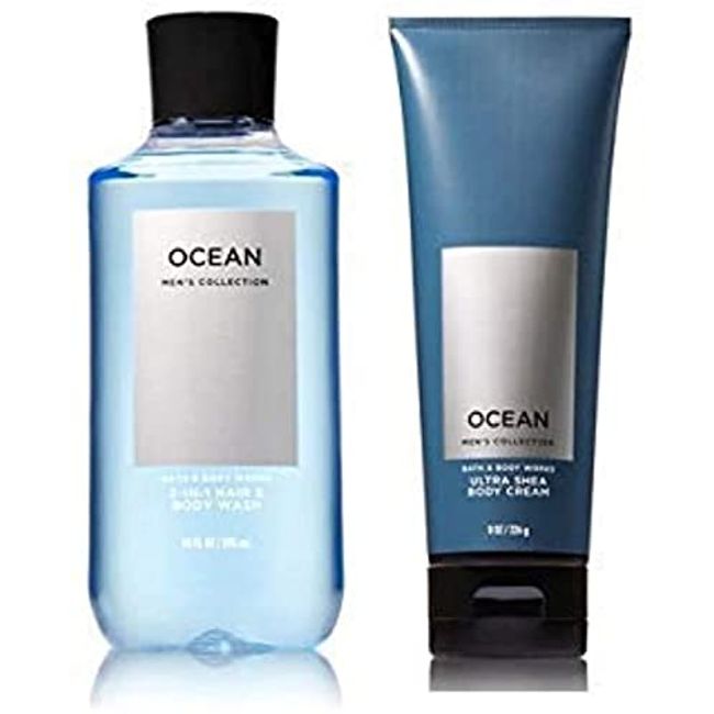 Bath & Body Works Men's Collection Ultra Shea Body Cream & 2 in 1 Hair and Body Wash OCEAN.