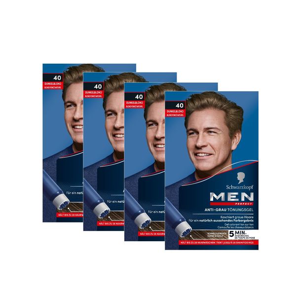 Men Perfect Anti-Grau Tönungs-Gel 40 Dunkelblond (4x 80 ml), Haarfarbe für Männer blendet graue Haare aus, Anti-Grau Tönung für ein natürlich aussehendes Ergebnis