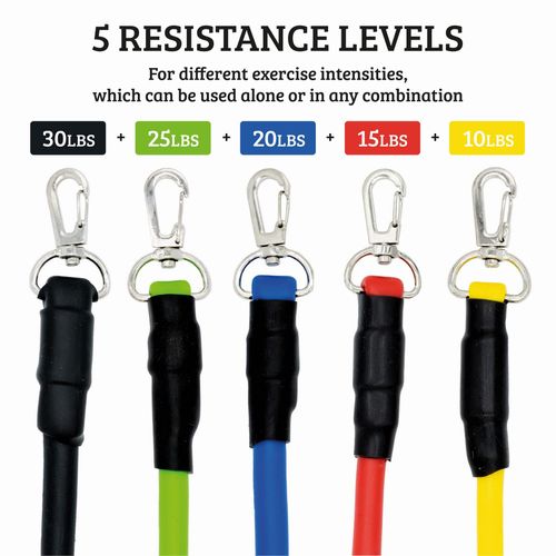AFX Sports Exercise Resistance Bands Set, Fitness Stretch Workout Kit, 5 Tubes, 2 Foam Handles, 2 Ankle Straps, Door Anchor for Men Women, Home Gym Equipment, Yoga Pilates Physio