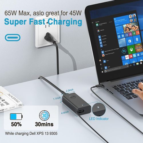 Laptop Charger for Dell Latitude Inspiron 13 14 15 16 Chromebook XPS 13 Precision, 65W 45W USB C Slim Computer AC Power Adapter for 9305 7420 5540 5430 5420 3580 3540, etc. Original Quality, 10FT Cord