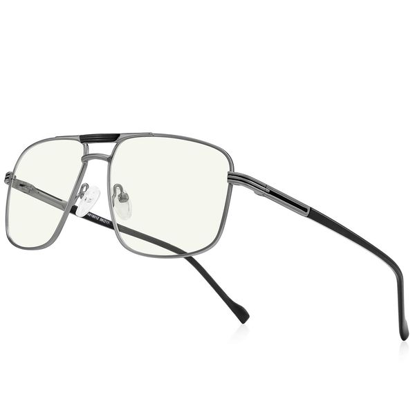 RB.Pilot Reading Glasses for Men Square Double Bridge Blue Light Blocking Computer Readers (grayness, 1.50)