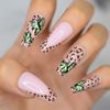 Nude Butterfly Leopard Press On Nails, Medium-Long, Glue On False Set,24 Pcs Kit