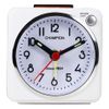 Compact Travel Alarm Clock with Silent Sweep, Snooze and Light (White)
