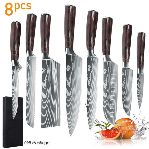 Kitchen Knives Set Sharp Stainless Steel Chef Knife Cleaver Chopping Meat w/Box