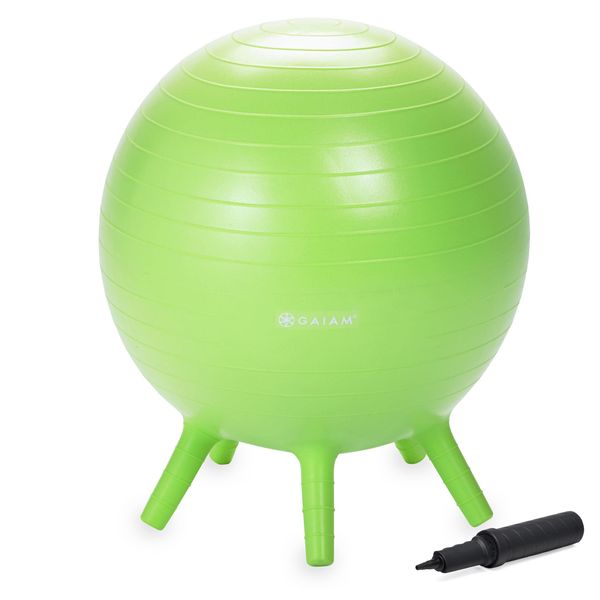 Gaiam Kids Stay-N-Play Children's Balance Ball - Flexible School Chair Active Classroom Desk Alternative Seating | Built-In Stay-Put Soft Stability Legs, Includes Air Pump, 45cm, Lime