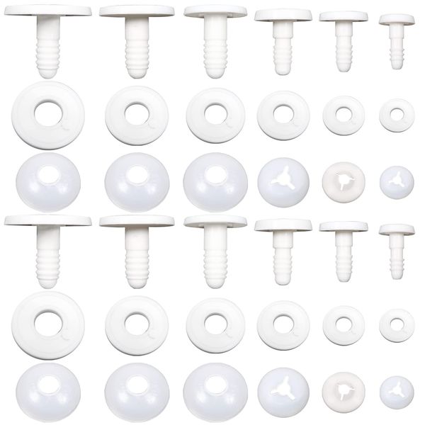 TOAOB 60 Set Doll Joints 15mm to 40mm White Plastic Animal Joints Teddy Bear Joints for Doll Making Limbs and Head Joints