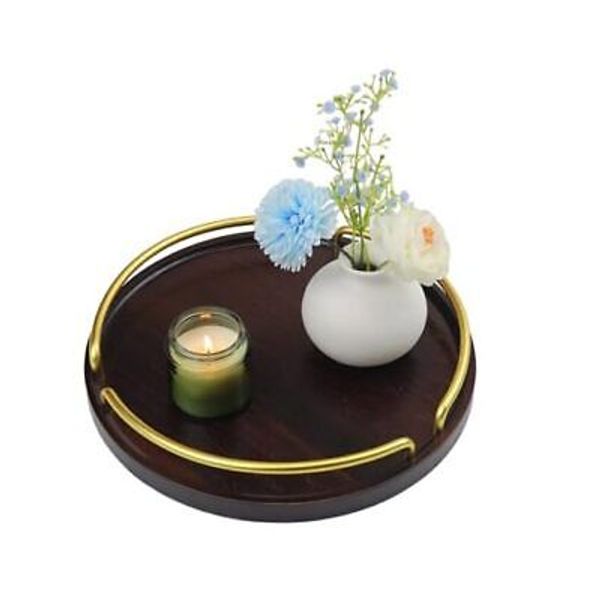 Decorative Trays for Home Decor 12in Round Wooden Tray Wood Tray for Dark Brown