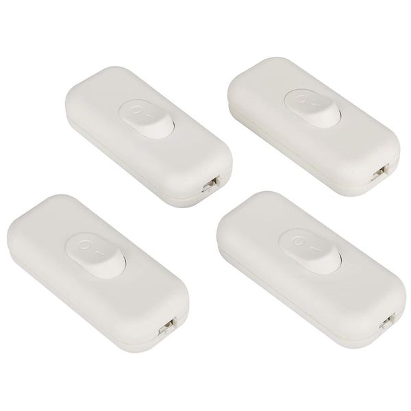 Torpedo Switch, 2.5Amp Inline Switch White for Small Appliance or Lamp Accepts 2 Core Flat Wire-4 Pack
