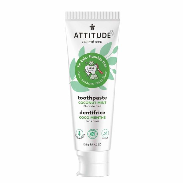 ATTITUDE Fluoride-Free Toothpaste, Plant- and Mineral-Based Ingredients, Vegan, Cruelty-Free and Sugar-Free, Coconut and Mint 4.2 Oz
