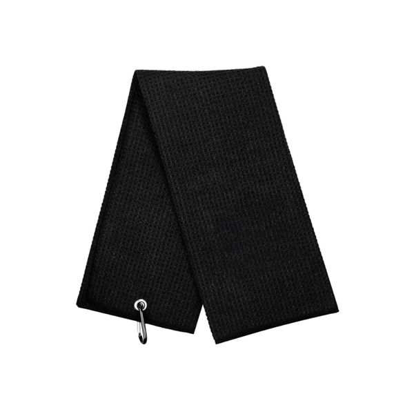 Wumio Golf Towel, Microfiber Black with Carabiner, Height 19.7 inches (50 cm), Width 11.8 inches (30 cm), Ball Wipe, Club Cleaning, Caddy Bag, Waffle Material, Self, Round Golf Towel