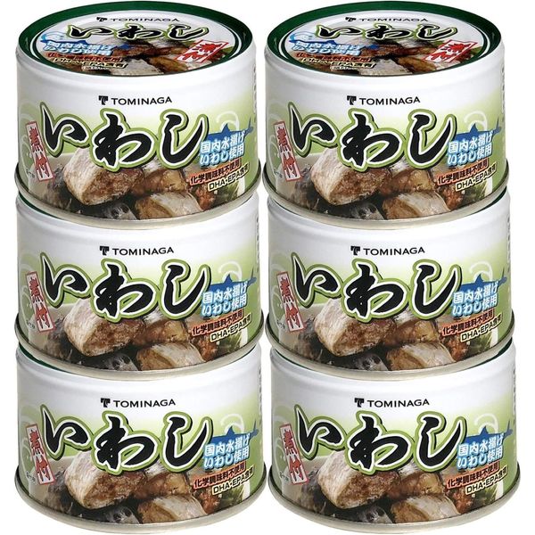 Tominaga Sardine, Boiled Sardine, Containing DHA EPA, 6 Pieces x 6 Packs (140 g)