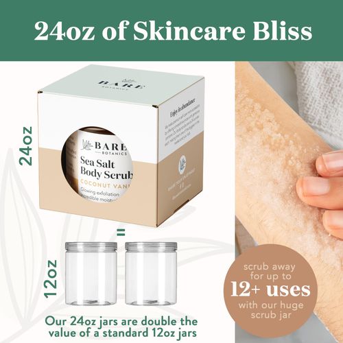 Bare Botanics Bergamot Mint Body Scrub 24oz | Made in Madison, WI | All Natural Sea Salt Exfoliator w/ Skin Loving Moisturizers | Vegan & Cruelty Free | Gift Ready Packaging w/ a Cute Wooden Spoon