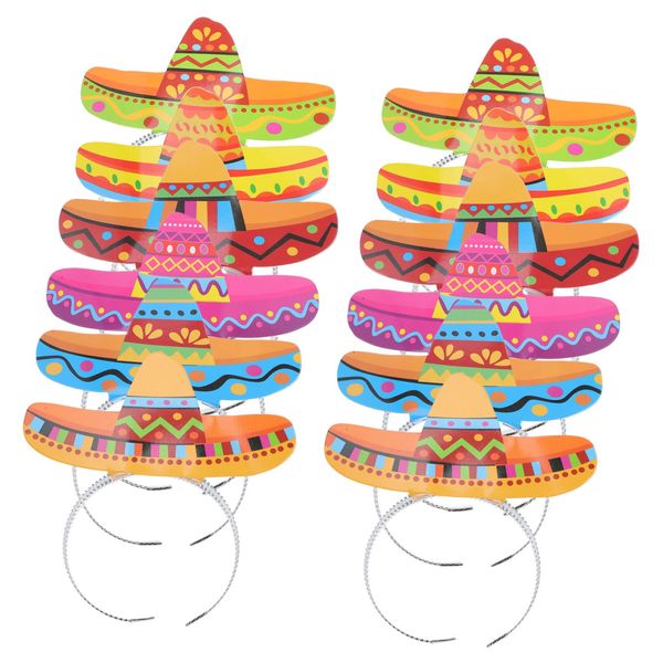 ORFOFE 12pcs Mexican Headband Mini Accessories Adult Sombrero Makeup Hair Wrap Headband Mexican Hat with Headband Mexican Party Headbands Mexican Theme Decorations Festival Supplies Spain