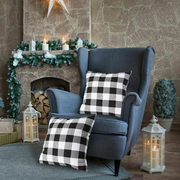 2 PCS Buffalo Check Plaid Cushion Decorative Square Pillow Cases Black&white