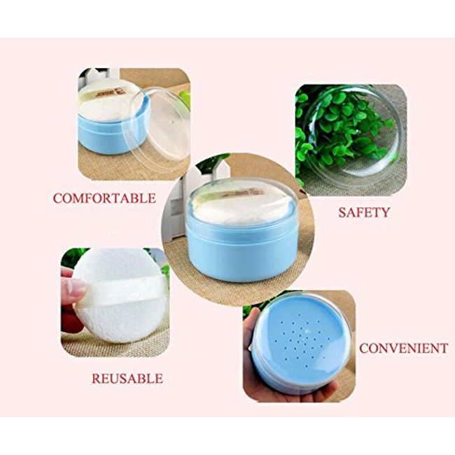 1PCS Empty Storage Body Talcum Powder Container with Sifter and Powder  Puffs Make-up Loose Powder Box Case Holder for Home and Travel(Blue)