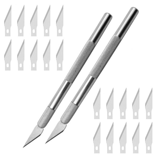 Yoezuo 2 Pcs Craft Knives Set Precision Knife, 20 Spare Stainless Steel Blades Precision Carving Knife Ergonomic Aluminium Handle for Art Cutting Model Making Scrapbooking Stencil