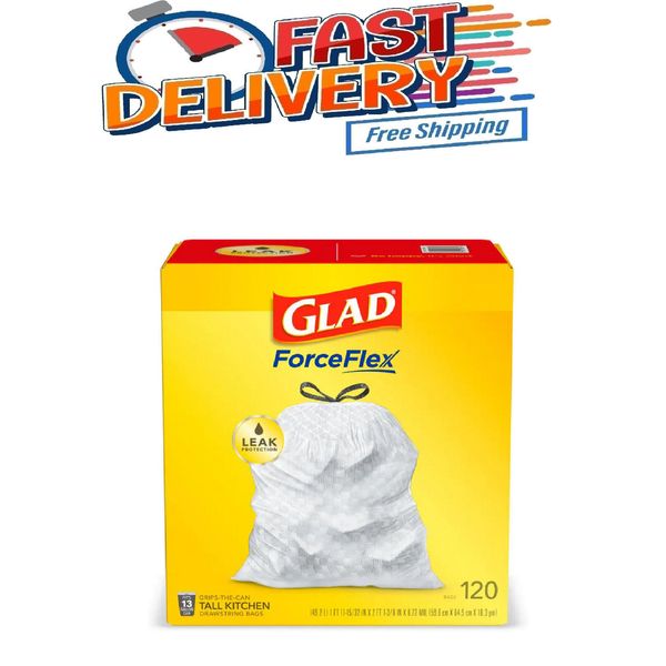 Glad 13 Gal. Forceflex White Tall Kitchen Drawstring Trash Bags (120-Count)