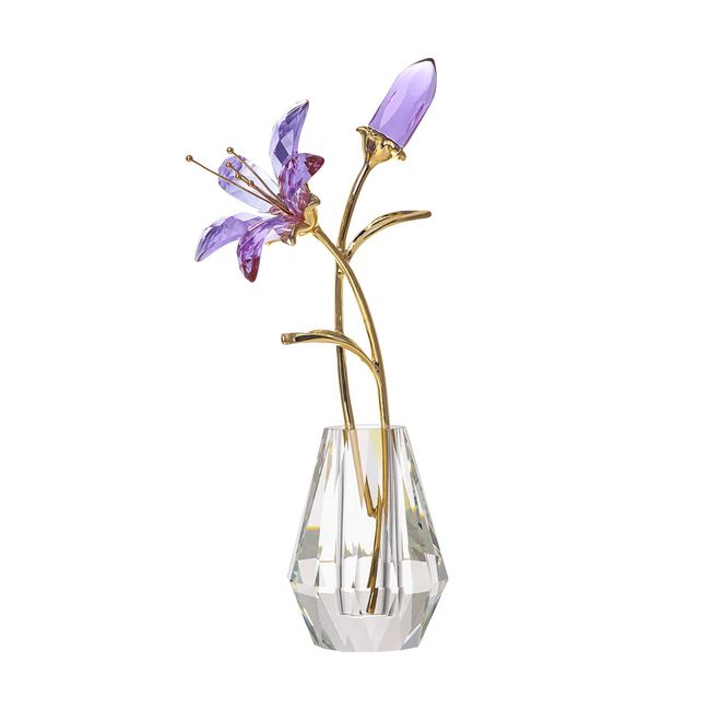 Vase with Crystal Lily Flowers - Purple Coating Crystal Collection Small Statues Decorate Lily Flowers in Full Bloom for Home, Wedding Use - Mother's Day, Valentine's Day Gift Ideas