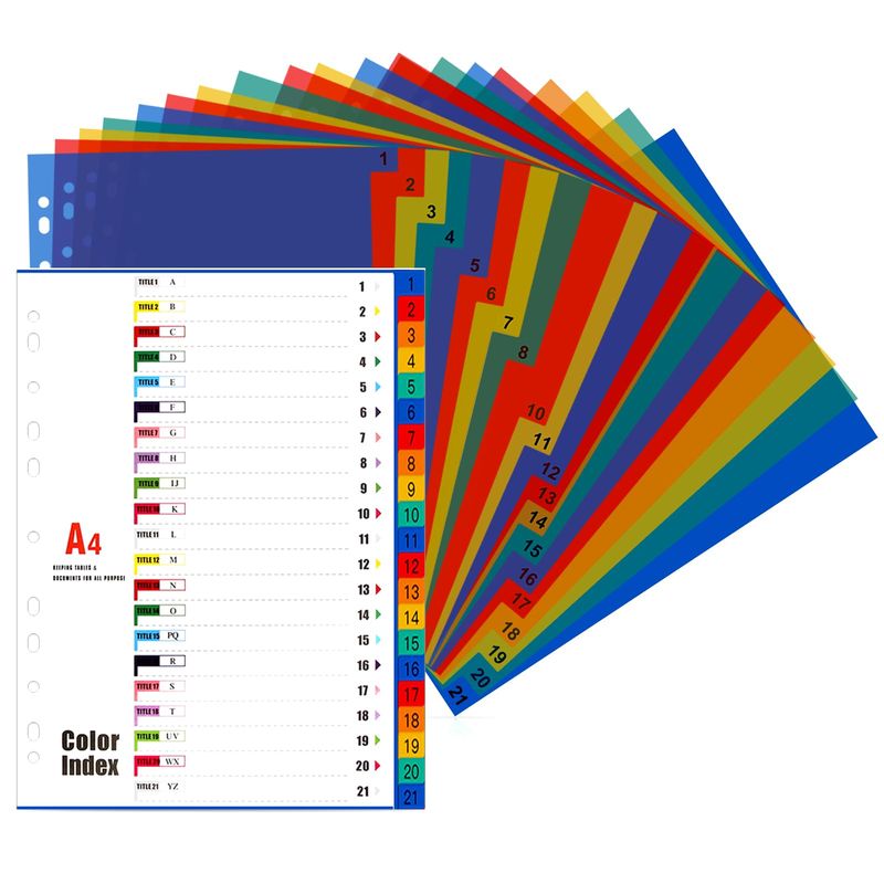 File Dividers A4, 21 Part Folder Dividers, 3 Pack Multi-Colour Index ...