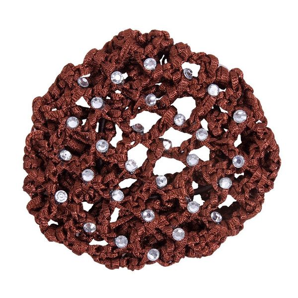QHP Diamante Faux Pearl Hair Net (Brown)