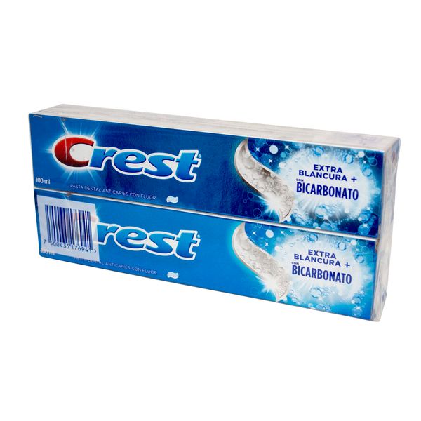 C CREST Toothpaste, Extra Blancura + Bicarbonato, 2 x 100 ml, Mint, 2 Count