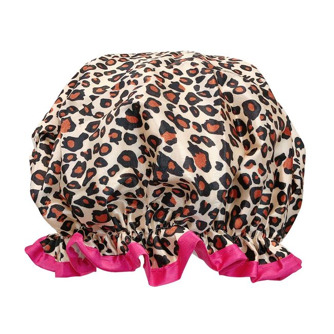 allydrew Reusable Women's Waterproof Shower Caps for Long Hair, Leopard